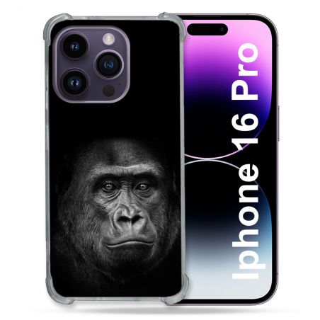 Coque Renforcée Pour Apple Iphone 16 Pro Animal Gorille Noir