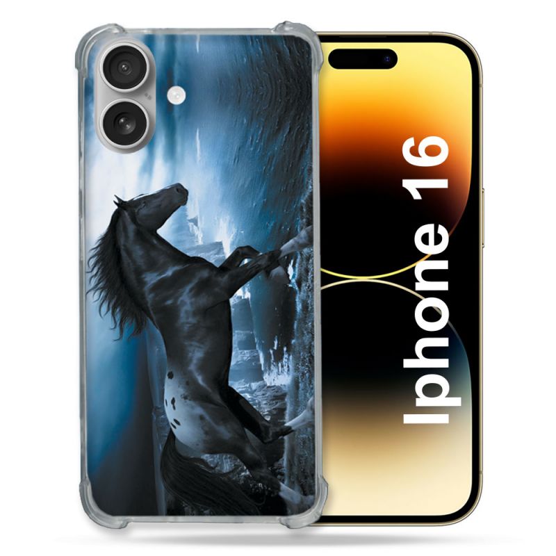 Coque Renforcée Pour Apple Iphone 16 Animal Cheval Noir