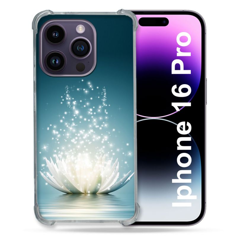 Coque Renforcée Pour Apple Iphone 16 Pro Fleur Lotus Blanc
