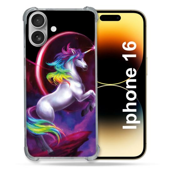 Coque Renforcée Pour Apple Iphone 16 Fantastique Licorne Arc en ciel