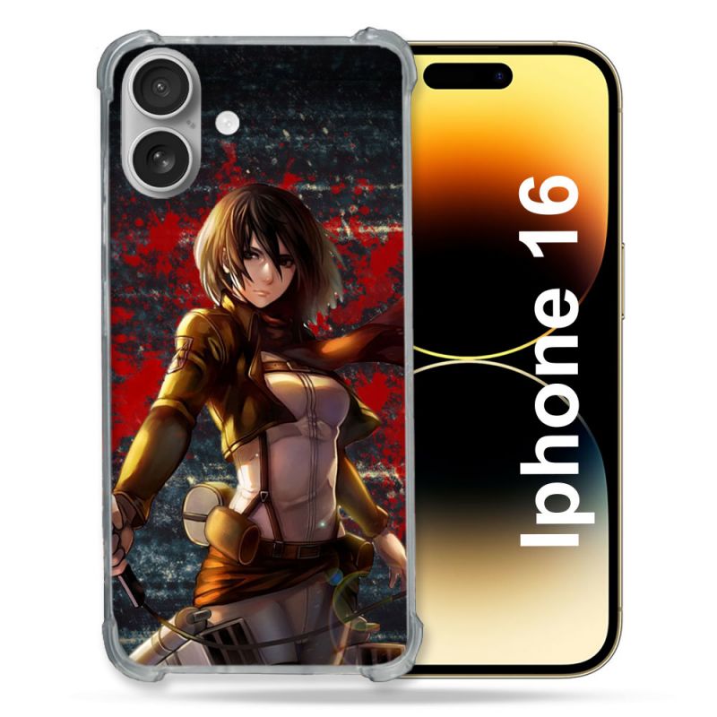 Coque Renforcée Pour Apple Iphone 16 Manga Attaque Titans Mikasa