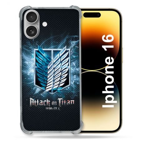 Coque Renforcée Pour Apple Iphone 16 Manga Attaque Titans Noir