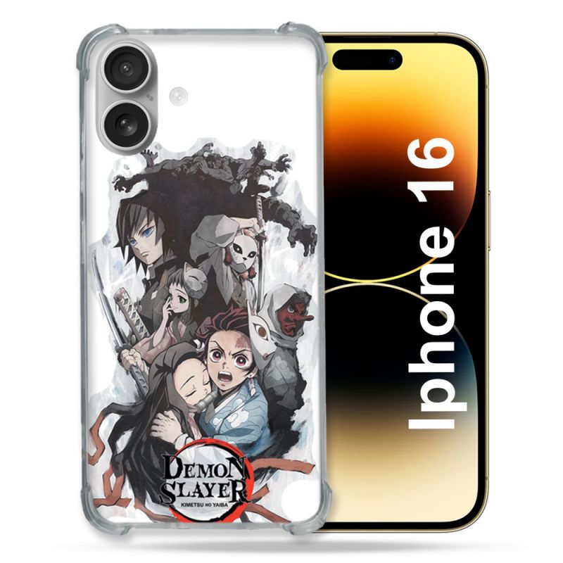 Coque Renforcée Pour Apple Iphone 16 Manga Demon Slayer Blanc