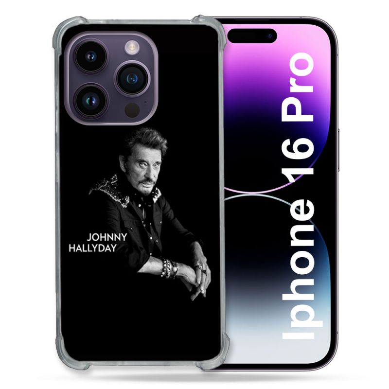 Coque Renforcée Pour Apple Iphone 16 Pro Musique Johnny Hallyday Noir