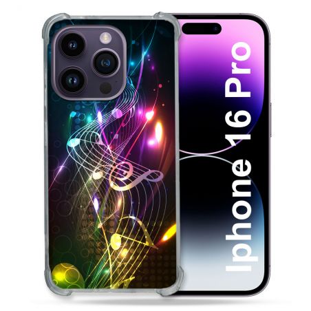 Coque Renforcée Pour Apple Iphone 16 Pro Musique Partition Multicolore
