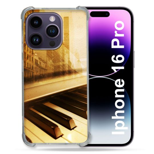 Coque Renforcée Pour Apple Iphone 16 Pro Musique Piano Retro
