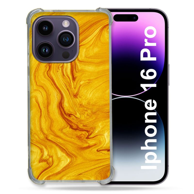 Coque Renforcée Pour Apple Iphone 16 Pro Texture Marbre Jaune