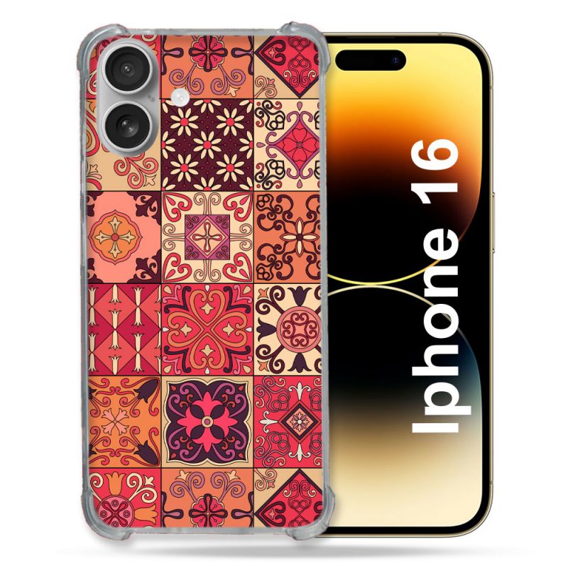 Coque Renforcée Pour Apple Iphone 16 Texture Carreau Ciment Rouge
