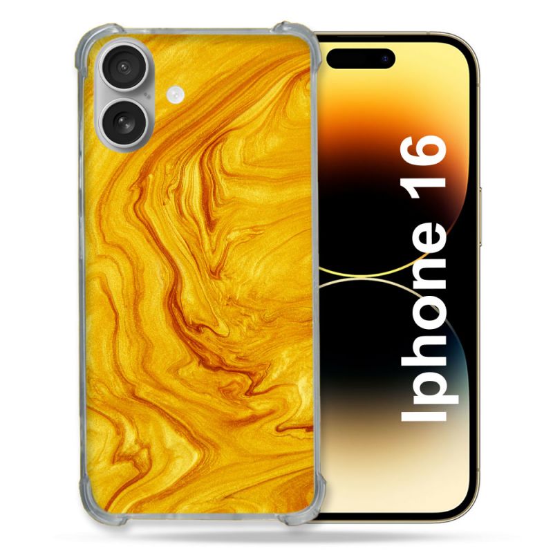 Coque Renforcée Pour Apple Iphone 16 Texture Marbre Jaune