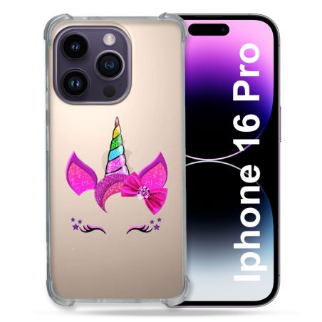 Coque Transparente Pour Apple Iphone 16 Pro Licorne Paillette