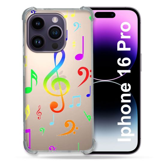 Coque Transparente Pour Apple Iphone 16 Pro Note Musique Colore