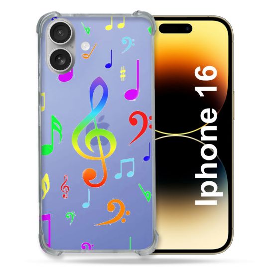 Coque Transparente Pour Apple Iphone 16 Note Musique Colore