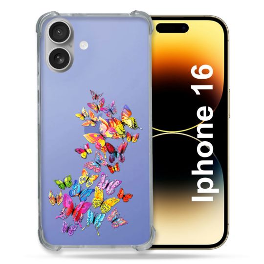 Coque Transparente Pour Apple Iphone 16 Papillon Multicolore