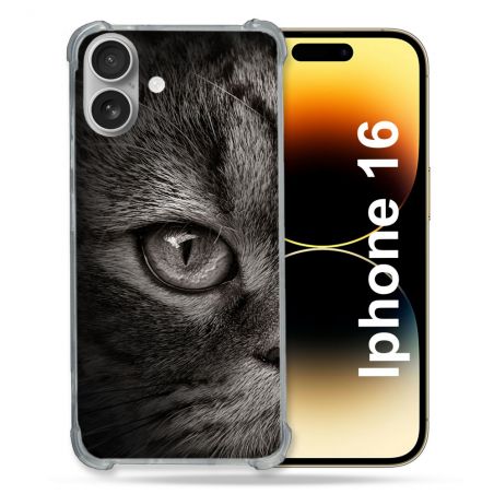 Coque Renforcée Pour Apple Iphone 16 Plus Animal Chat Gris