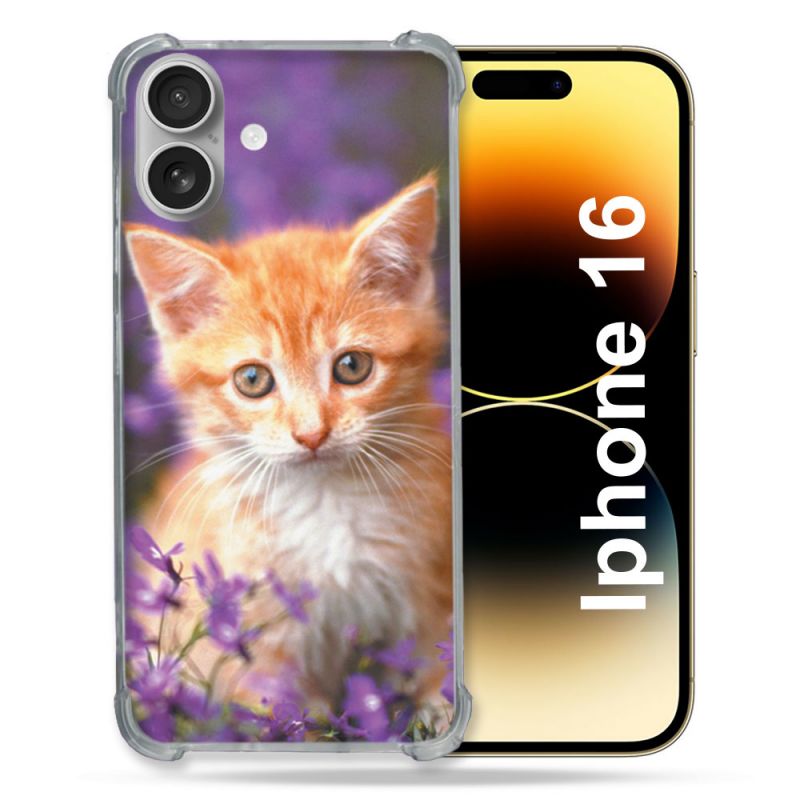 Coque Renforcée Pour Apple Iphone 16 Plus Animal Chat Violet