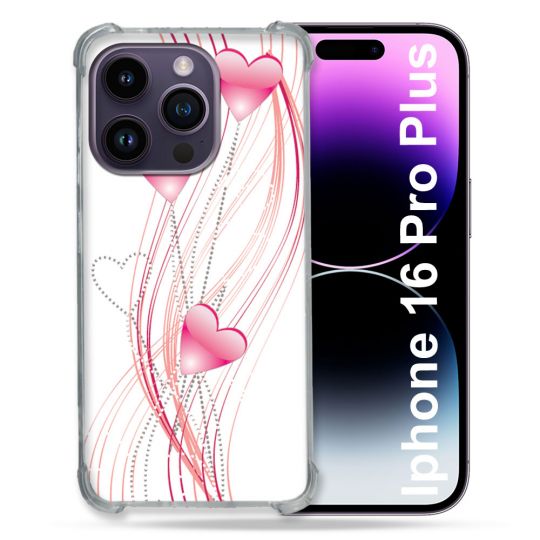 Coque Renforcée Pour Apple Iphone 16 Pro Plus Amour Coeur Rose Montant sur Blanc