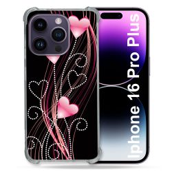 Coque Renforcée Pour Apple Iphone 16 Pro Plus Amour Coeur Rose Montant sur Noir