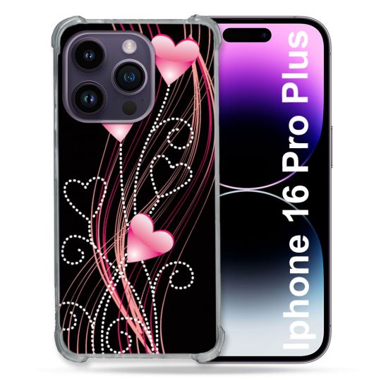 Coque Renforcée Pour Apple Iphone 16 Pro Plus Amour Coeur Rose Montant sur Noir