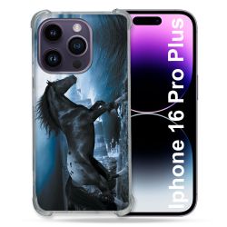 Coque Renforcée Pour Apple Iphone 16 Pro Plus Animal Cheval Noir
