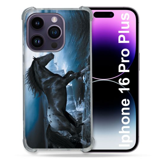 Coque Renforcée Pour Apple Iphone 16 Pro Plus Animal Cheval Noir