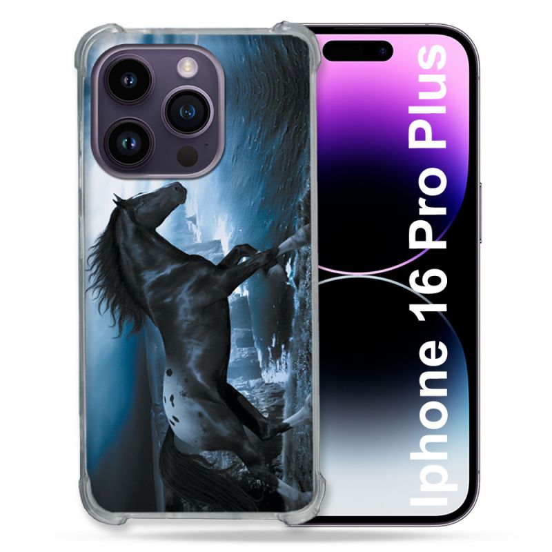 Coque Renforcée Pour Apple Iphone 16 Pro Plus Animal Cheval Noir