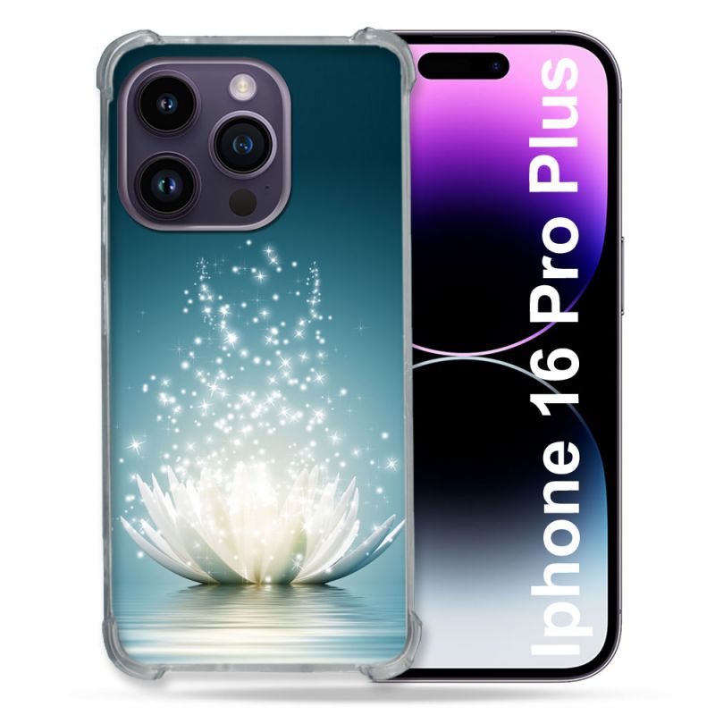 Coque Renforcée Pour Apple Iphone 16 Pro Plus Fleur Lotus Blanc