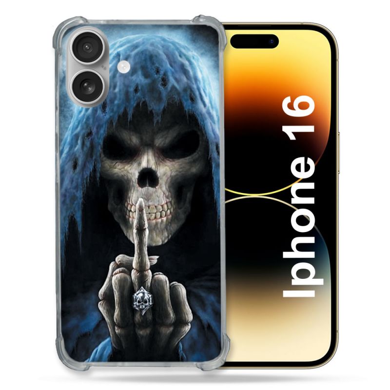 Coque Renforcée Pour Apple Iphone 16 Plus Tete de Mort Doigt