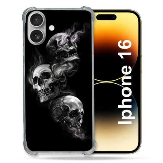 Coque Renforcée Pour Apple Iphone 16 Plus Tete de Mort Triple