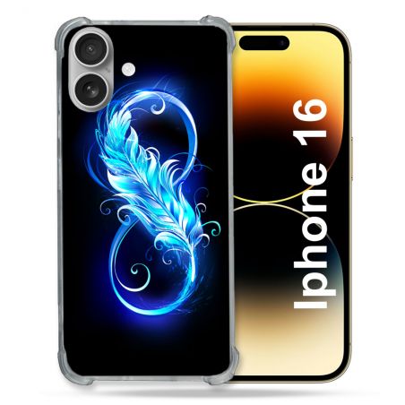 Coque Renforcée Pour Apple Iphone 16 Plus Texture Plume Infini Bleu