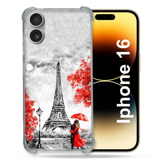 Coque Renforcée Pour Apple Iphone 16 Plus Voyage France Paris Rouge