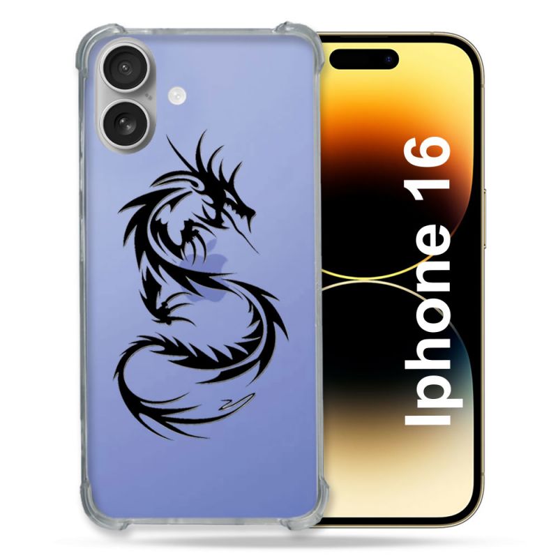 Coque Transparente Pour Apple Iphone 16 Plus Dragon Noir