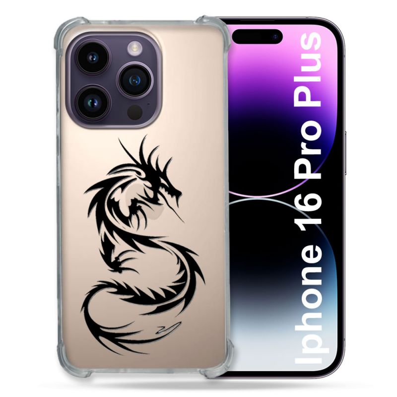 Coque Transparente Pour Apple Iphone 16 Pro Plus Dragon Noir