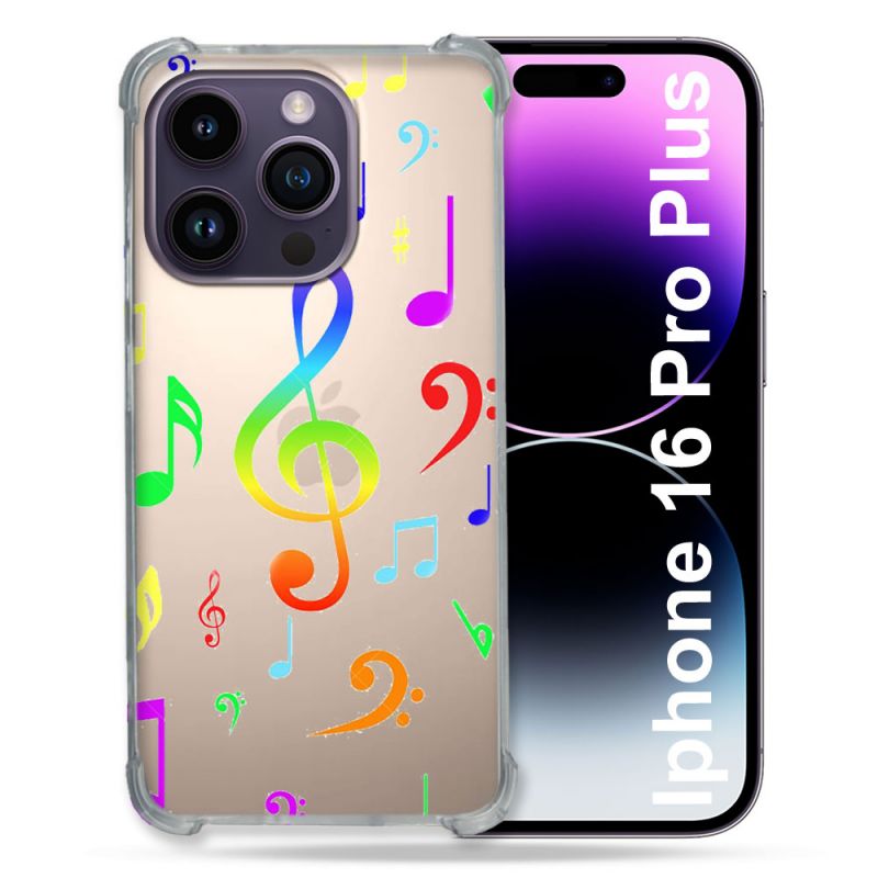 Coque Transparente Pour Apple Iphone 16 Pro Plus Note Musique Colore