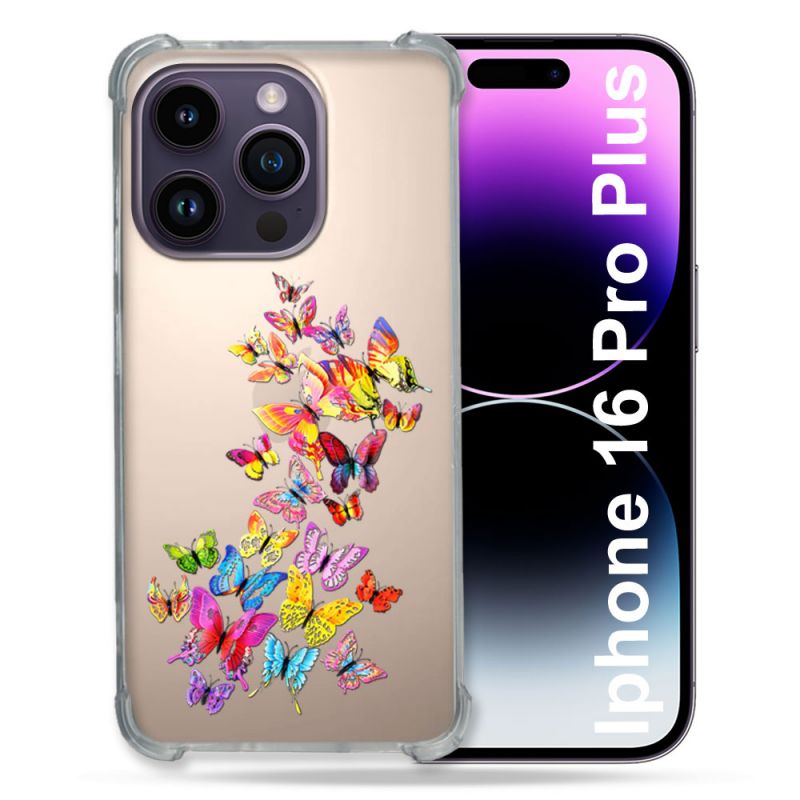 Coque Transparente Pour Apple Iphone 16 Pro Plus Papillon Multicolore