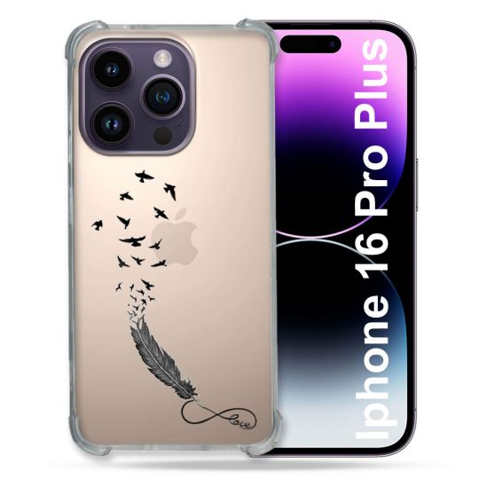 Coque Transparente Pour Apple Iphone 16 Pro Plus Plume Infini