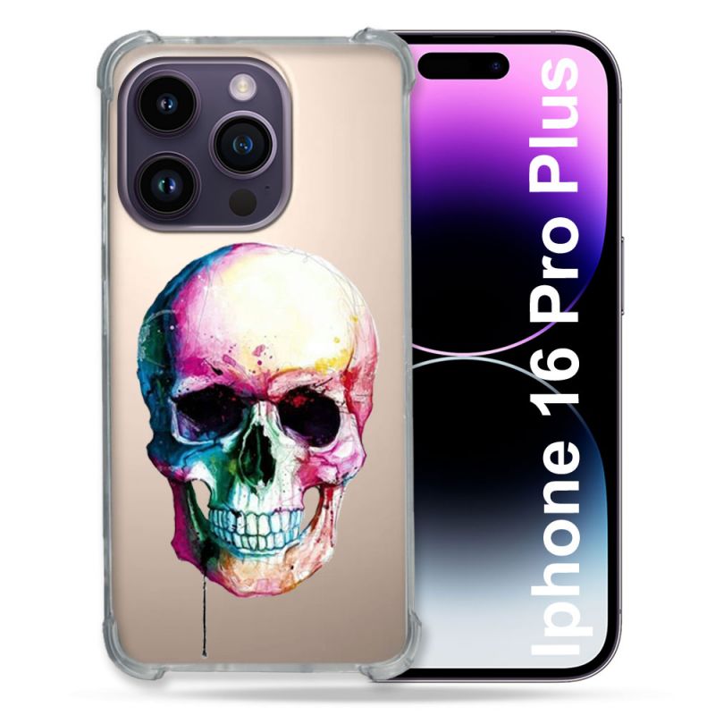 Coque Transparente Pour Apple Iphone 16 Pro Plus Skull Head Crane Colore