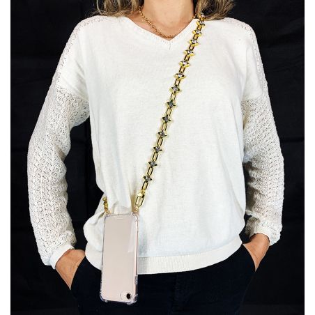 Coque Transparente Pour Apple Iphone 16 Pro Plus Lanière / Cordon Bijou Diamant Or