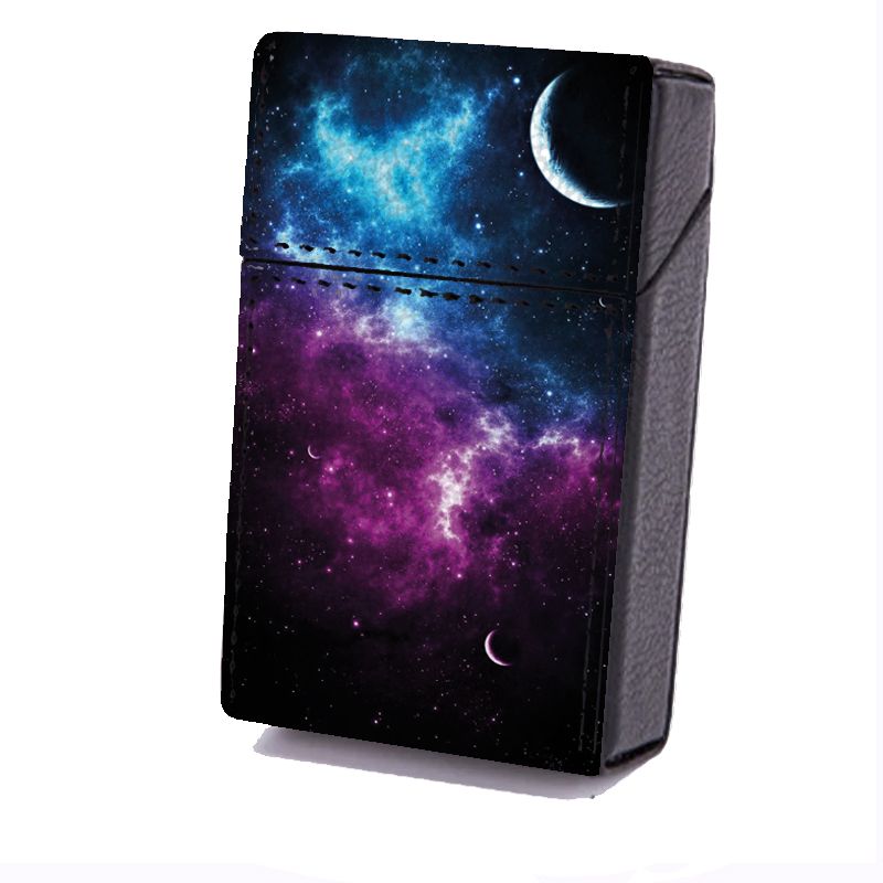 Etui En Cuir Paquet de Cigarette Univers Bleu Violet