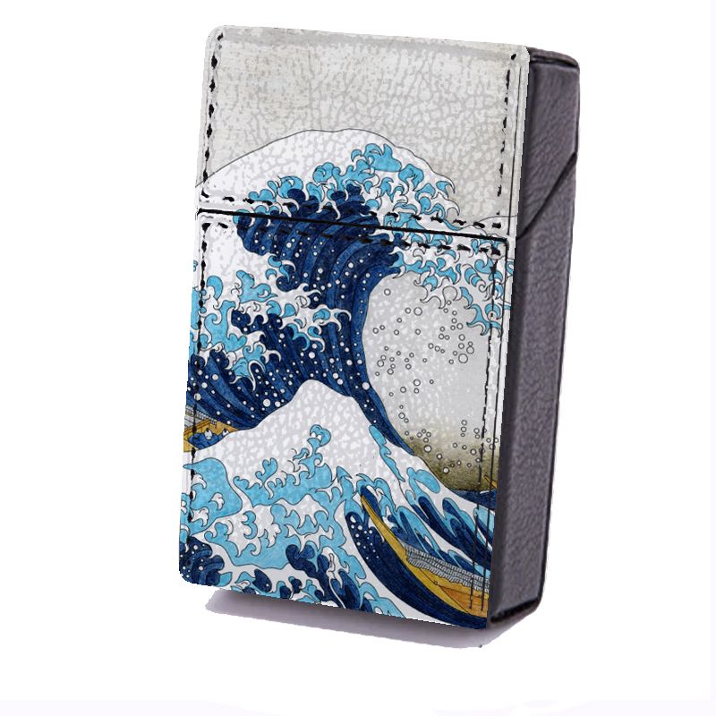 Etui En Cuir Paquet de Cigarette Peinture La Grande Vague