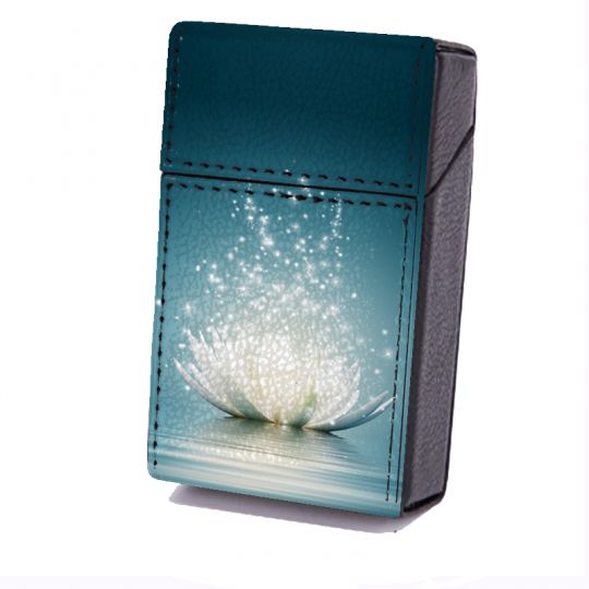 Etui En Cuir Paquet de Cigarette Fleur Lotus Blanc