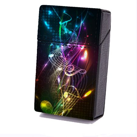 Etui En Cuir Paquet de Cigarette Musique Partition Multicolore
