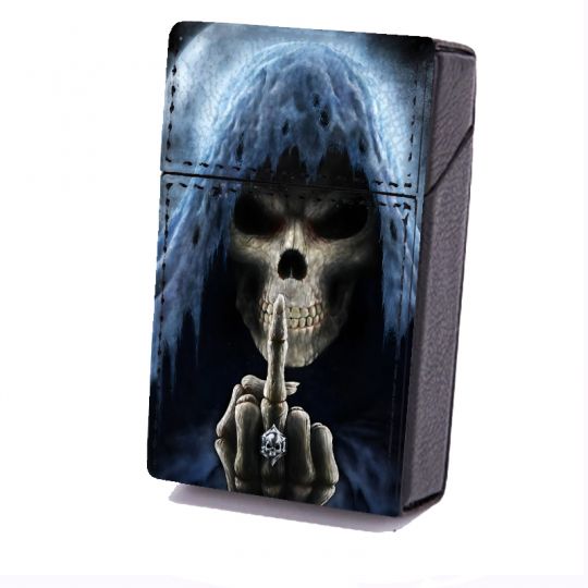 Etui En Cuir Paquet de Cigarette Tete Mort Doigt