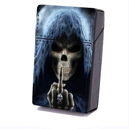 Etui En Cuir Paquet de Cigarette Tete Mort Doigt