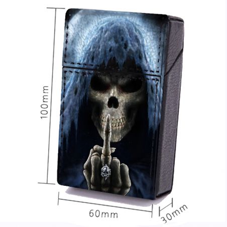 Etui En Cuir Paquet de Cigarette Tete Mort Doigt