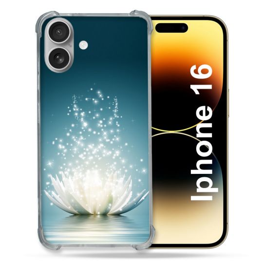 Coque Magnétique Compatible Magsafe Pour Iphone 16 Fleur Lotus Blanc