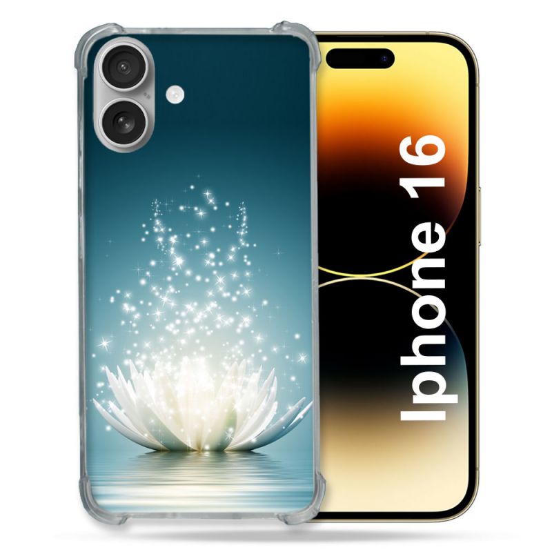 Coque Magnétique Compatible Magsafe Pour Iphone 16 Fleur Lotus Blanc