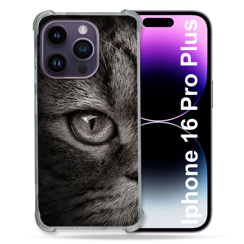 Coque Magnétique Compatible Magsafe Pour Iphone 16 Pro Plus Animal Chat Gris