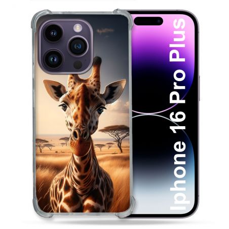 Coque Magnétique Compatible Magsafe Pour Iphone 16 Pro Plus Animal Girafe Savane