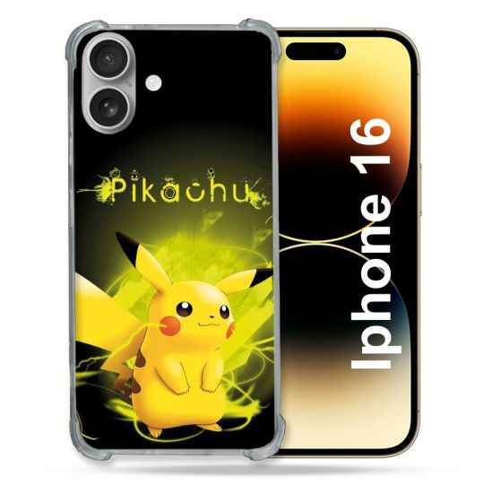 Coque Magnétique Compatible Magsafe Pour Iphone 16 Pokemon Pikachu Eclair