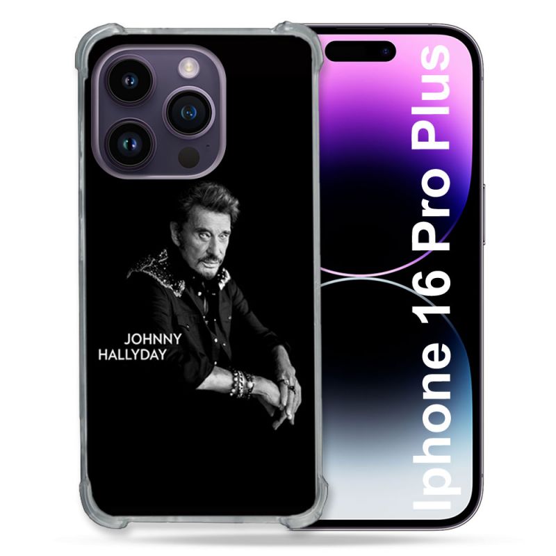 Coque Magnétique Compatible Magsafe Pour Iphone 16 Pro Plus Musique Johnny Hallyday Noir